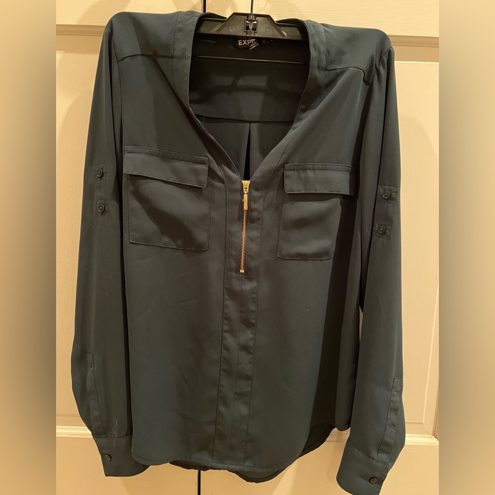 Express Editor shirt with half zip, Pine Green size XS